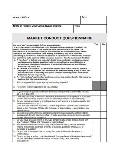 market questionnaire in pdf