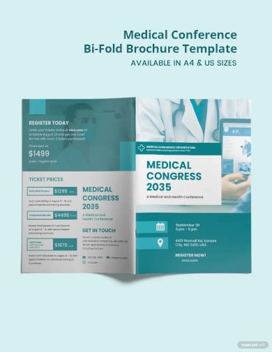 medical conference bi fold brochure template