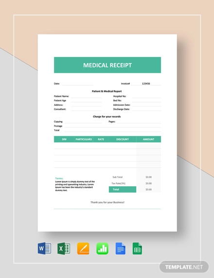 20 medical receipt templates word pdf google docs free premium templates