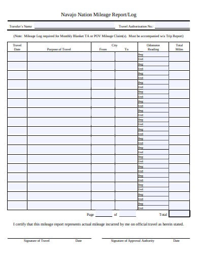 mileage report in pdf