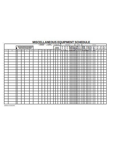 miscellaneous equipment schedule template