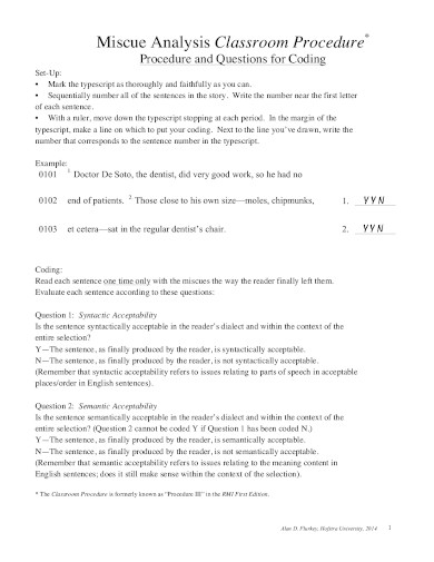 miscue analysis classroom procedure in pdf