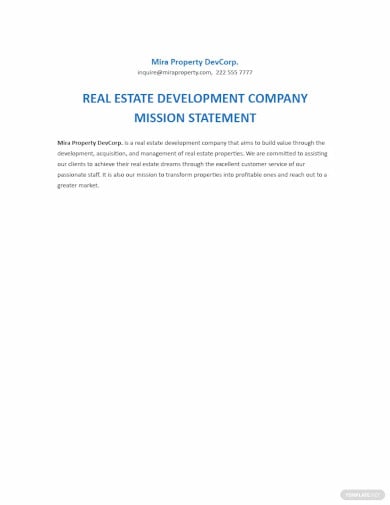 mission statement for real estate development company template