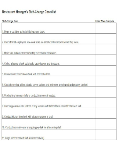 5+ Shift Change Checklist Templates - PDF, Google Docs, Word, Pages
