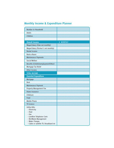 monthly income and expenditure planner