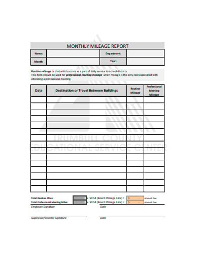 monthly mileage report template