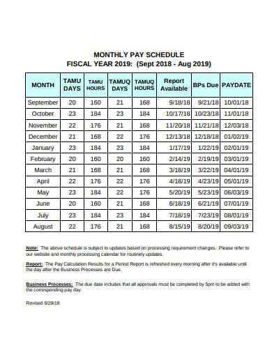 monthly pay schedule
