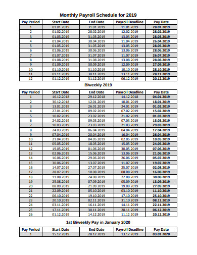 monthly payroll schedule template