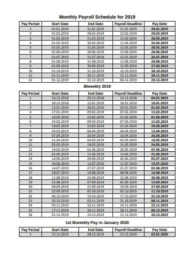 monthly payroll schedule