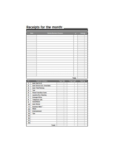 monthly receipt template