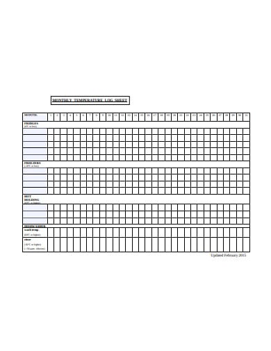 monthly temperature log sheet template