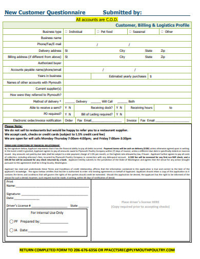 new customer questionnaire templates