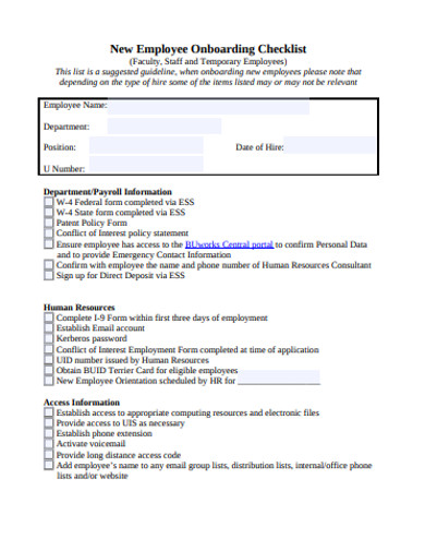 new employee onboarding checklist