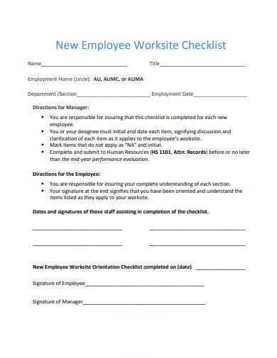new employee worksite checklist