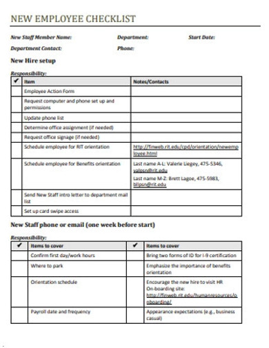 new employee checklist template