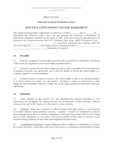 non-exclusive-patent-license-agreement-template