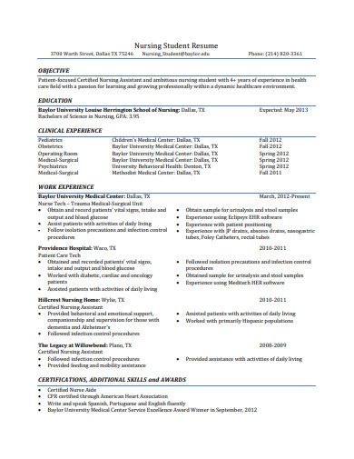 nursing student resume example