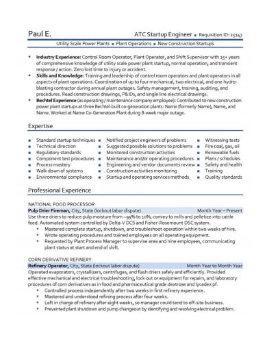 operator resume template in pdf