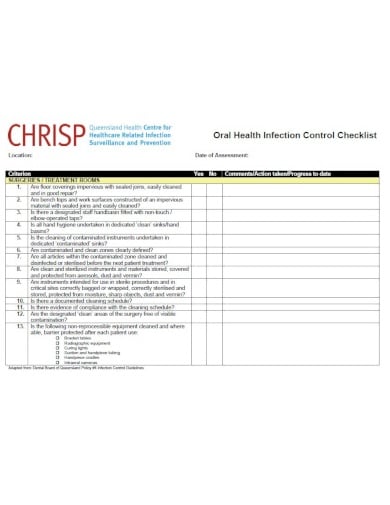 oral health infection control checklist template