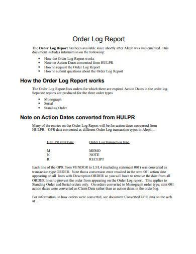 order log report