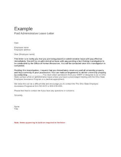 paid administrative leave letter in pdf
