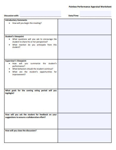painless performance appraisal worksheet template