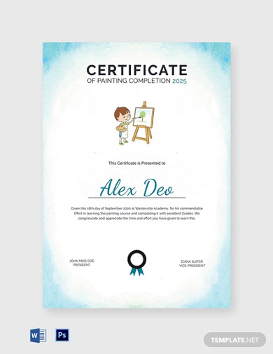 painting completion certificate template