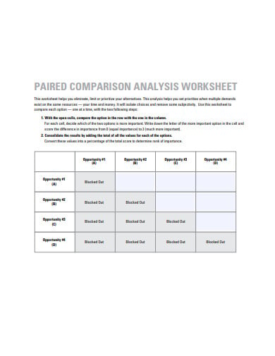 paired comparison analysis worksheet template