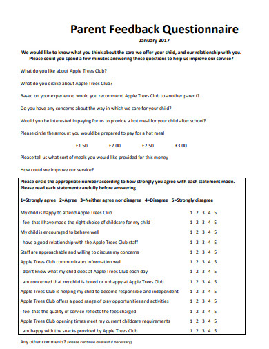 21+ Feedback Questionnaire Templates in PDF