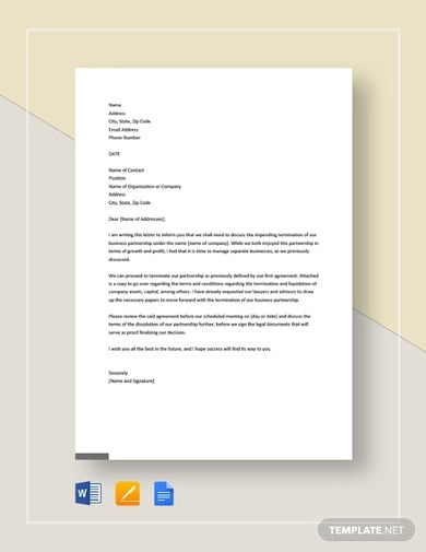 partnership termination letter template