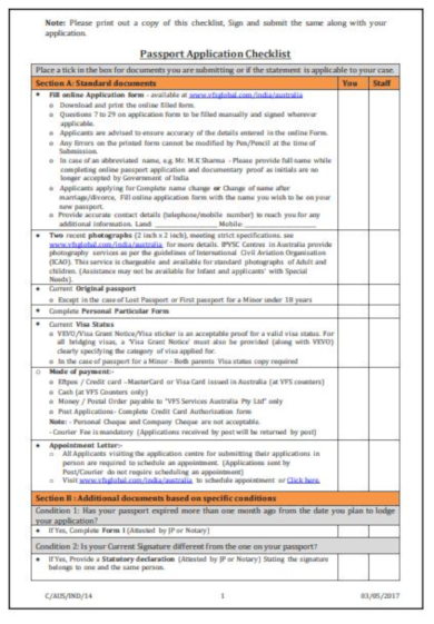 passport application checklist template