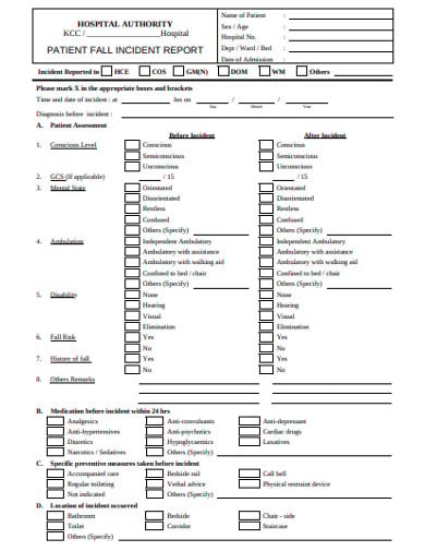 patient fall incident report