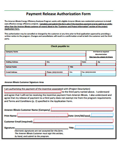 payment release autorization form
