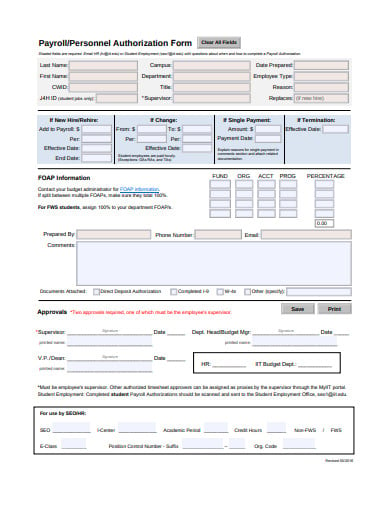 payroll authorization form template