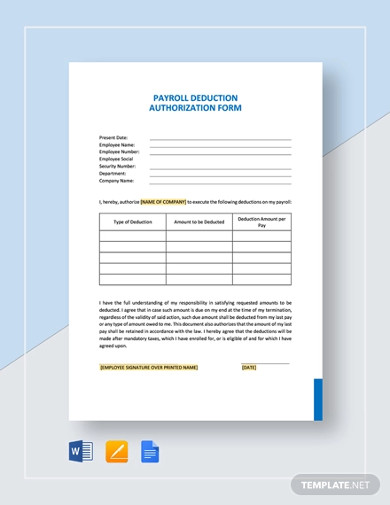 payroll deduction authorization form template