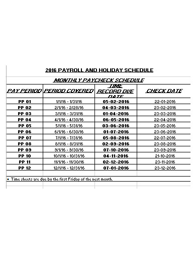 payroll holiday schedule template