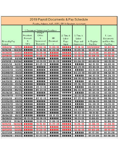 payroll sample schedule template