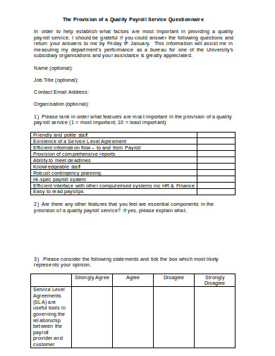 survey questionnaire for payroll system thesis