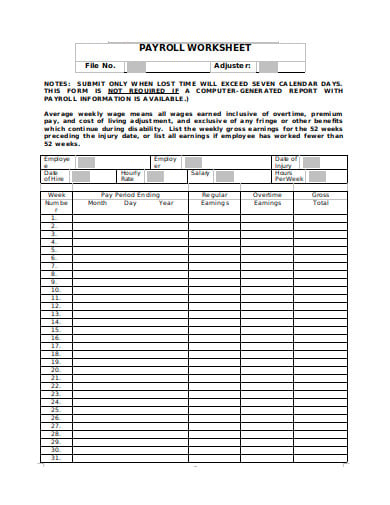 payroll worksheet template in doc