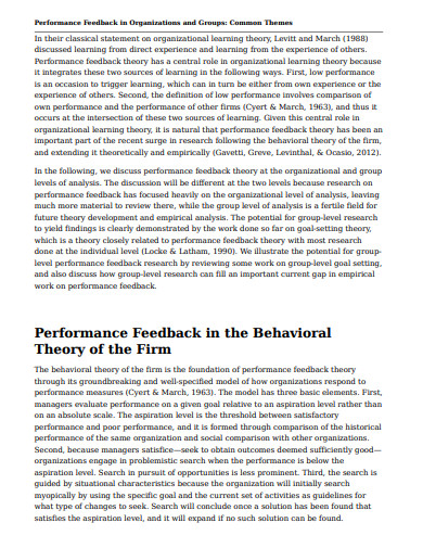 performance feedback in organizations and groups
