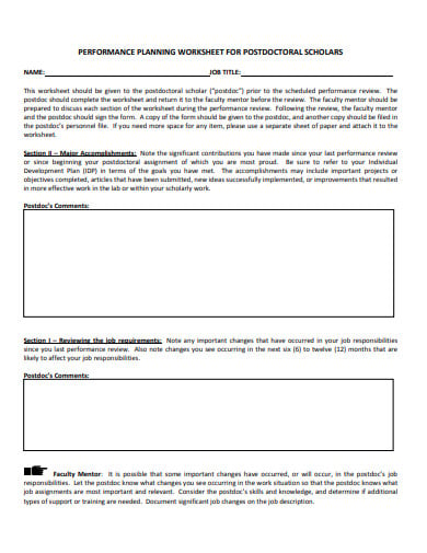 performance planning worksheet for postdoctoral scholars template