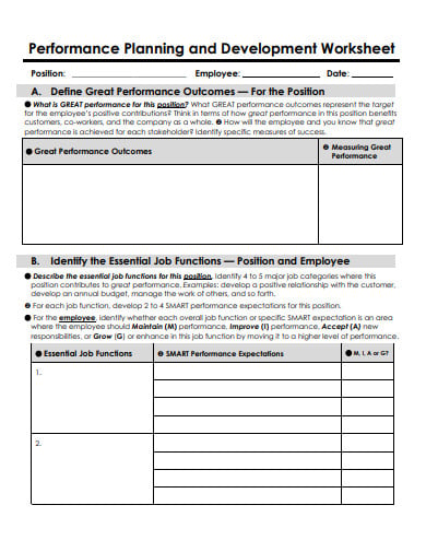 performance planning and development worksheet template