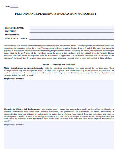 performance planning and evaluation worksheet template