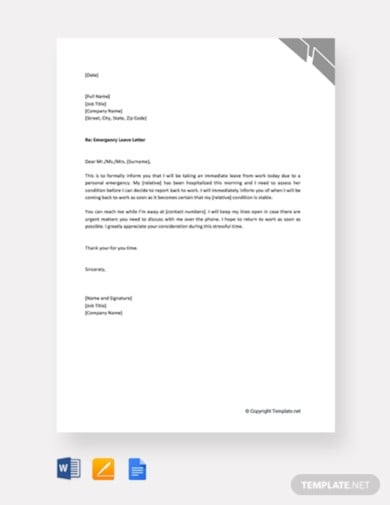 personal emergency leave letter
