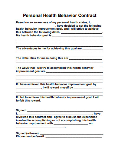 personal health behaviour contract template