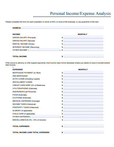 personal income expense analysis template