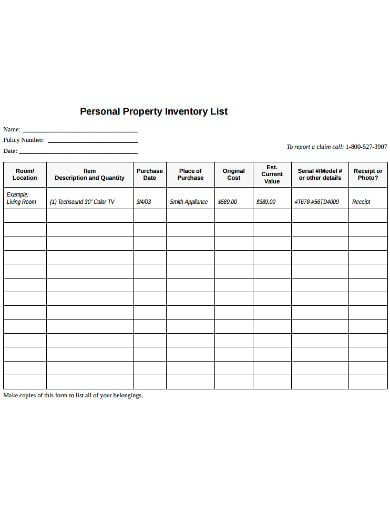 personal property inventory list