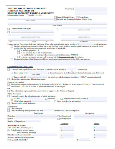 petition payment agreement template
