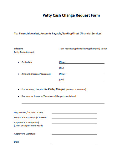 petty cash change request form template