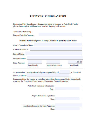 petty cash custodian form template